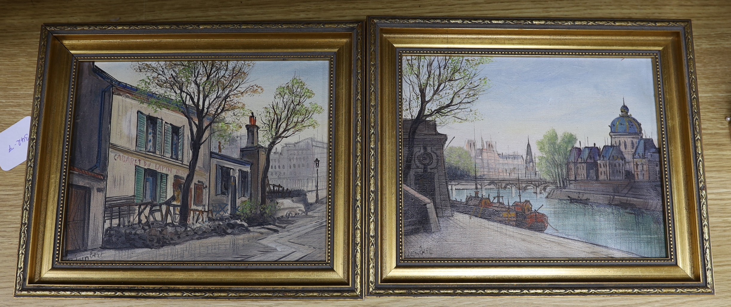 A.P. Lambert, pair of oils on canvas, Views of Paris, 18 x 22cm